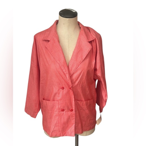 Vintage Double Breasted Red Striped Cotton Blazer/Top - Picture 1 of 10
